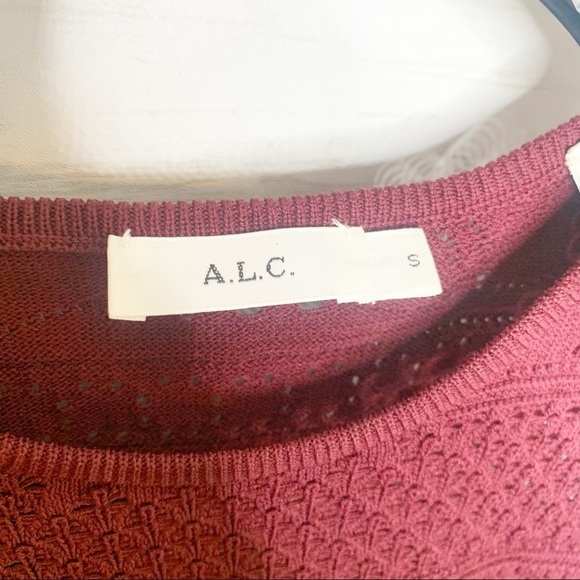 A.L.C. Maroon Knit Fringe Sheer Boho Crop Top Blouse Size Small - Picture 6 of 10